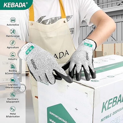 Kebada C2 Cut Resistant Gloves, ANSI A2, PU-Coated Work Gloves with Grip, Touchscreen Compatible, Ideal for Safety Protection & Anti-Cut Tasks, 12 Pairs, Small