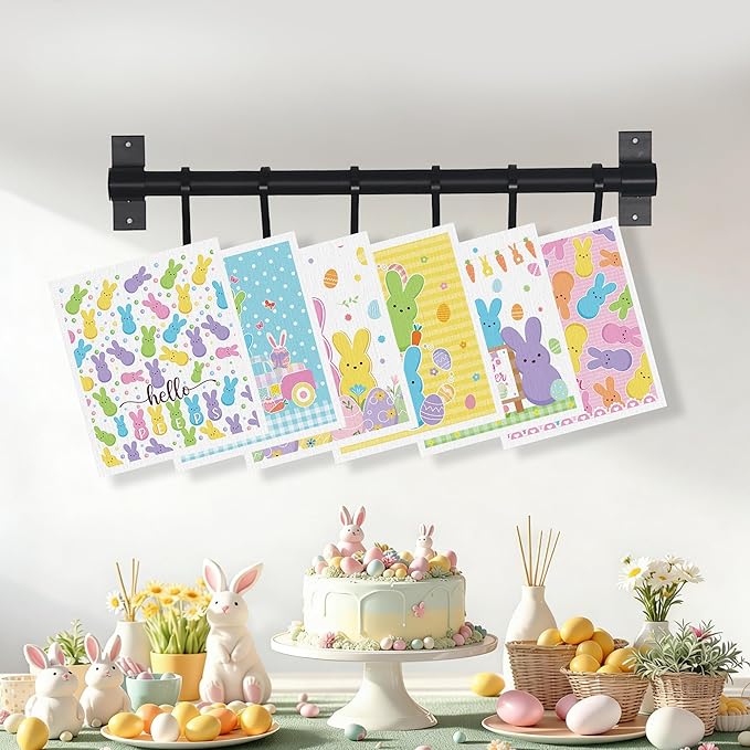 Easter Swedish Dishcloths for Kitchen, 6 Pack Colorful Bunny Rabbit Reusable Paper Towels, Non-Scratch Swedish Dish Cloths Super Absorbent Cellulose Sponge Cloths Spring Decorations