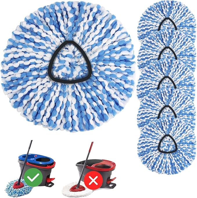 6 Pack Spin Mop Head Replacement for O Ceda RinseClean Spin Mop Refill, Mop Replace Head for Only 2-Tank System, Fluffy Microfiber, Deep Cleaning Machine Washable