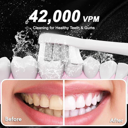 Kuicur Diamond Style - Electric Toothbrush, 10 Brush Heads & Travel Case, 42,000 VPM Electric Motor & Wireless Charging, 15 Modes with Smart Timer, Ultra Whitening Toothbrush for Adults and Kids