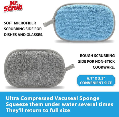 Sponges Kitchen Dish Sponge for Washing Dishes Cleaning Kitchen, All-Purpose, 12 Pack, Non Scratch, Rough Scrubbers Side for Non-Stick Cookware, Soft Microfiber Scrub Side for Dishes, Mr. Scrub