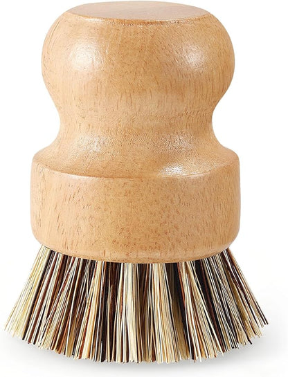 Wooden Dish Brush with Metal Stand Handheld Bamboo Wok Brush Scrubber for Dishes Pans Pots Fruit and Veggie Washing(1,Beige Brown)