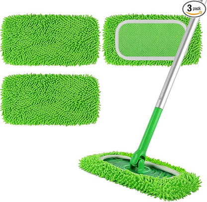 Reusable 100% Coral Fleece Mop Pads Compatible with Swiffer Sweeper, Wet and Dry Flat mop Cover, 3 Pack Washable Pads for Surface/Hardwood Floor Cleaning (Mop is Not Included)