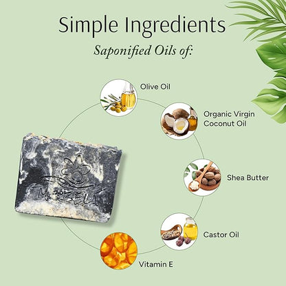 Marbela Cosmetics Handmade Soap Bar - Made in USA, Vegan Friendly, Palm Oil Free, Natural Bar Soap - Gentle Face & Body Soap for Daily Skin Care, Moisturizing & Nourishing - 3.5 oz (Charcoal Scrub)