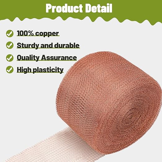 Copper Mesh Roll for Mice Rodent Rat, Sturdy 5'' x 33Ft & 8'' x 33Ft Copper Wool Mouse Trap Hole Filler for Bat Snail Bird Control, DIY Hole Filler for Vents, Soffits & Home Defense (2 Roll)