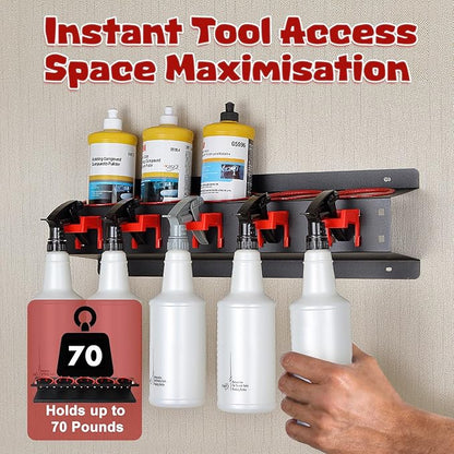 Spray Bottle Holders for Car Detailing, 22Pcs Heavy-Duty Wall Mounted Steel Rack Set with Clips Hooks & Brushes, Garage Van Workshop Organizer for Aerosol Cans, Van, Workshop, Garden Tools