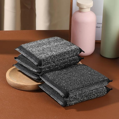 Steel Wool Scrubber 6 Pack Steel Wool Scrub Sponges Kitchen Reusable Metal Dish Scrubber for Dishes Pots Pans Black