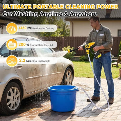 Cordless Portable Handheld Cleaning Tool, 6-in-1 Nozzle, 16.4FT Hose, Foam Cannon & Filter, Handheld Washer for Car, Garden, Outdoor Cleaning