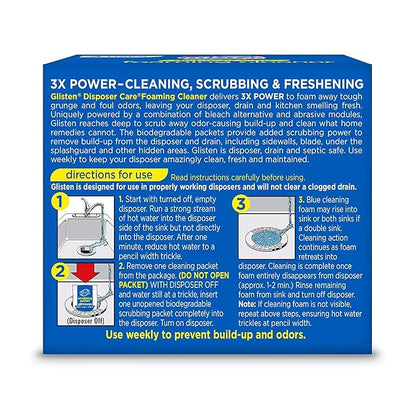 Glisten Garbage Disposal Cleaner and Odor Eliminator with Foaming Action, Removes Buildup and Cleans, Lemon Scent, 4 Uses
