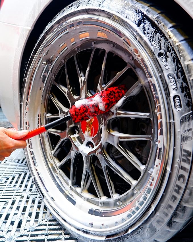 Wheel Brushes for Cleaning Wheels (4 Pro Pack)- 2X Soft Wheel Cleaning Wool Brush, Detailing Brush and Stiff Tire Brush, Scratch Free Durable Car Wheel Rim Brush Kit for Car Rim and Tire Detailing
