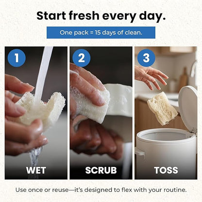 Scrub & Throw XL Loofah Scrub Sponge, Natural, Plastic-Free, Non-Scratch, for Kitchen, Dishes, Pots and Cleaning, Plant-Based, Plastic-Free, Eco-Friendly, Biodegradable, 15 Pack