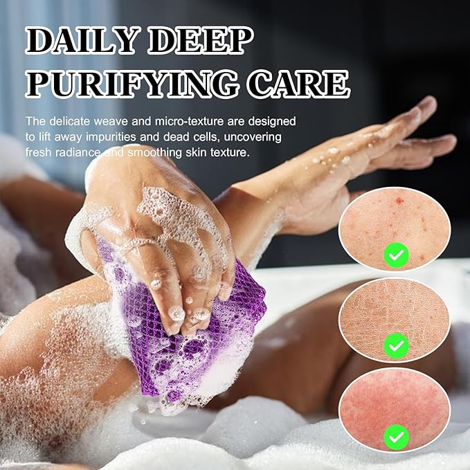 African Net Sponge with 2 Soap Saver Bags - Exfoliating Body Scrubber Set for Shower, Reusable Bar Soap Pouch & Bath Washcloth for Deep Cleaning - Purple & Purple, Pink