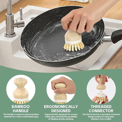 4 PCS Kitchen Dish Scrub Brush Set - Dish Scrubber Brush with Long Handle Build-in Scraper for Stubborn Stains, Kitchen Scrub Bushes with Durable Bristle for Pots, Pans