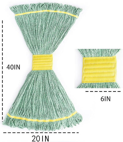 Matthew Cleaning 12Pcs 5'' Headband White&Orange&Green 24Oz Commercial String Mop Heads, Loop-End Mop Head Replacement, Heavy Duty Industrial Washable&Reusable Mop Refills for Residential& Warehouse