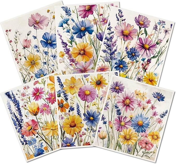 6Pcs 6 Styles Floral Dish Cloths Swedish Kitchen Dishcloths Reusable Wash Towels Soft Washable Rectangle Cellulose Sponge Vintage Colorful Wildflower Mixed Pattern for Kitchen Cleaning