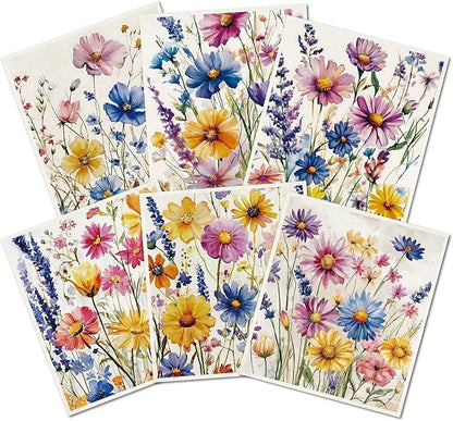 6Pcs 6 Styles Floral Dish Cloths Swedish Kitchen Dishcloths Reusable Wash Towels Soft Washable Rectangle Cellulose Sponge Vintage Colorful Wildflower Mixed Pattern for Kitchen Cleaning