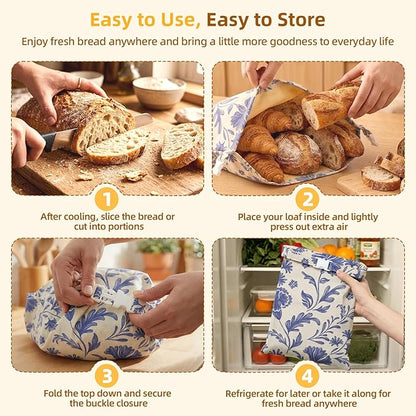 2 Pack Beeswax Bread Bags for Homemade Sourdough Bread, Includes 2 Wraps, 17×13 Inches Organic Cotton Bread Storage Bags, Keeps Bread Fresh, Ideal for Bakers, Kitchen, Travel