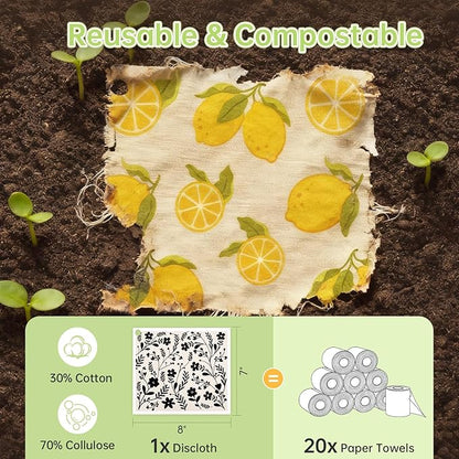 Swedish Dishcloths for Kitchen, 5 Pack Flower Line Reusable Paper Towels with 3 Hooks, Washable Dish Cloth Set, Absorbent Cleaning Cloth for Home Washing Dishes Housewarming Gifts for Friend