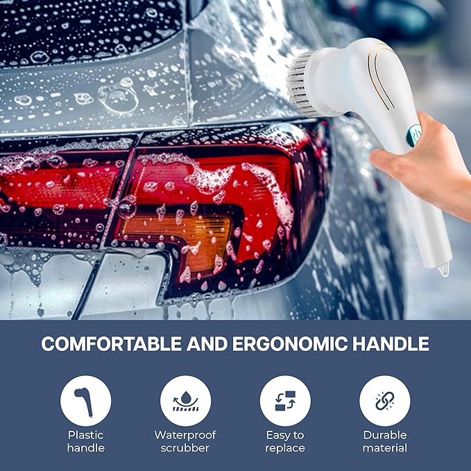 Electric Scrubber, Handheld Cleaning Brush, Includes 5 Replaceable Heads, Bathroom, Kitchen, Floor, Dish, Shoe, Glass - Multifunctional Home Accessory