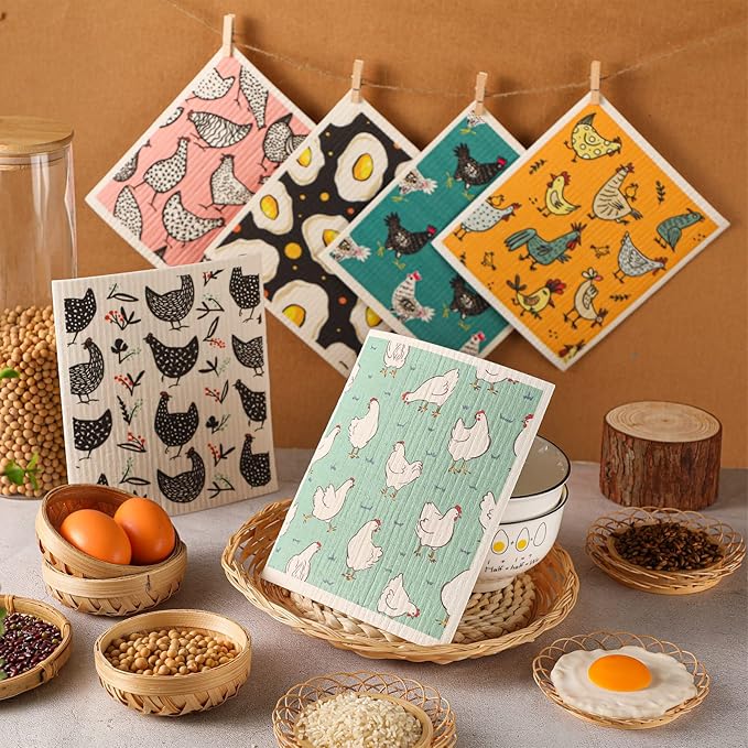 Cunhill 6 Pcs Chicken Kitchen Dish Cloth, Hand Towel, Reusable, Washable, Quick Drying, Decorative, Absorbent, No Odor Bar Towel