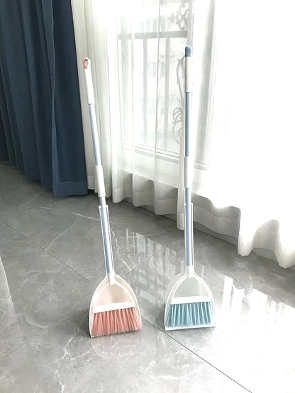 Mini Broom with Dustpan for Kids,Little Housekeeping Helper Set (White+Blue)