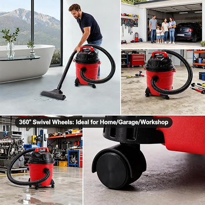 Mini Shop Vac, 4 Gallon Commercial Mini Wet Vac, 1.34hp Portable Heavy-Duty Wet/Dry Small Shop Vacuum with Hepa Filter, for Hotels, Guest Houses, Offices (39ft Cleaning Range)