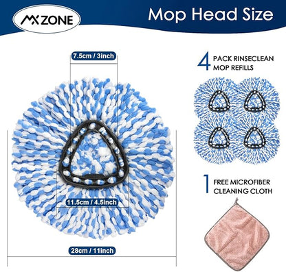 4 Pack Spin Replacement Heads Compatible with O Ceda EasyWring RinseClean 2-Tank System, Microfiber, Blue