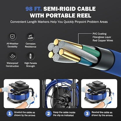 ZELCAN Sewer Camera, Drain Camera 100FT with 4.3 in. LCD Screen, Waterproof IP68 Borescope Plumbing with 12 LED Lights with 5300mAh Battery DVR Recorder, Included 32GB Card