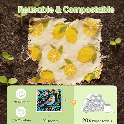 Swedish Dishcloths for Kitchen, 5 Pack Floral Bird Reusable Paper Towels with 3 Hooks, Washable Dish Cloth Set, Absorbent Cleaning Cloth for Home Washing Dishes Housewarming Gifts for Friend