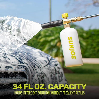 Sun Joe Foam Cannon for SPX Series Pressure Washers, Snow Foam Sprayer with 1/4-Inch Quick-Connect Inlet, Adjustable Nozzle & Detergent Dial, 34 fl oz
