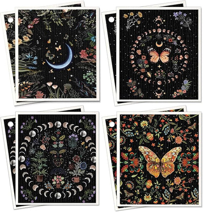 Miss Adola Swedish Dishcloths for Kitchen - Whimsical 8 Pack Compostable Patterned Cotton Dish Cloths Absorbent Swedish Paper Towels Reusable Kitchen Dish Towels, Moonlit Butterfly