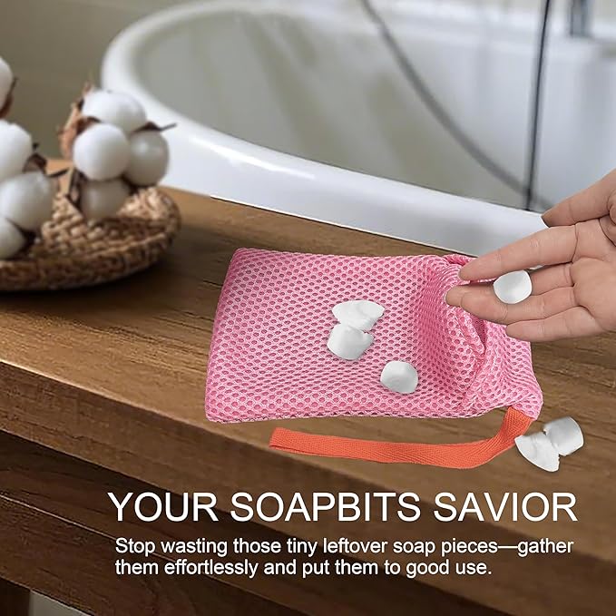 2 Pack Soap Bag Gentle Exfoliating,Bar Soap Pouch Saver Pocket,Body Scrubber Shower Bath Sponge Loofah (Pink)