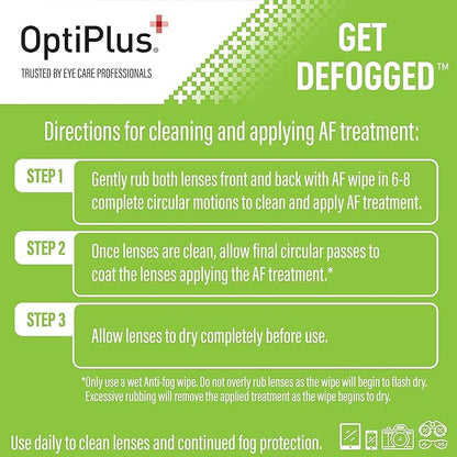 OptiPlus Anti Fog Pre-Moistened Cleaning Wipes for Glasses, Screens, Lenses - Quick-Dry, Scratch-Free, 100 Count