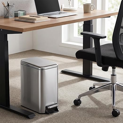 Small Bathroom Trash Can w/Lid Soft Close, 6 Liter/1.6 Gallon Stainless Steel Garbage Can w/Inner Bucket, Trash Bin Waste Basket for Kitchen, Bedroom, Living Room, Office, Toilet, Silver