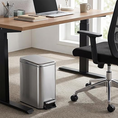 Small Bathroom Trash Can w/Lid Soft Close, 6 Liter/1.6 Gallon Stainless Steel Garbage Can w/Inner Bucket, Trash Bin Waste Basket for Kitchen, Bedroom, Living Room, Office, Toilet, Silver