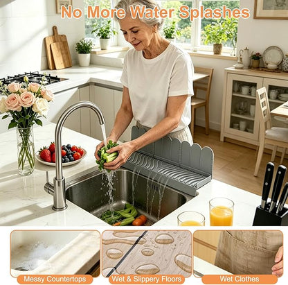 EEEKit Kitchen Sink Guard Splash: Trimmable Silicone Sink Water Splash Guard with 47 Strong Suction Cups - Water Guard for Bathroom RV Camper Sinks Island Bathtub - Heat Resistant - 20.1x7.5x4.8 inch