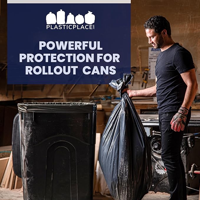 Plasticplace 95-96 Gallon Heavy Duty Trash Bags, Garbage Bags, Puncture-Resistant, Fits Rollaway Cans & Drums, Durable Large Plastic Bags (50 Count)