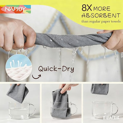 Napjoy Microfiber Cleaning Cloth Roll, 75PK Easy Tear Away Reusable Paper Towels, 12" x 12", Lint-Free and Scratch-Free with Patented Fiber Technology Microfiber Towel Roll, Grey