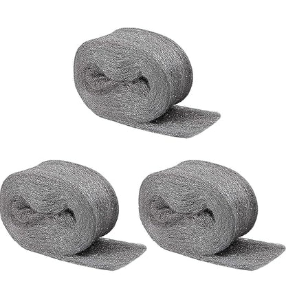 Steel Wool for Mice Control - 3 Pack of 3×10Ft Steel Wool, Gap Filter for House & Garage - Keep Mice Away from Holes，Siding，Pipeline，Vents in Garden, House, 7.04oz (3, 100g)