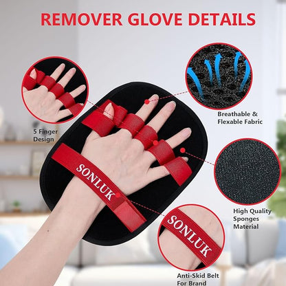 2PACK Pet Hair Removal Glove,Newly 5-Finger Electrostatic Pet Hair Glove for Dogs&Cats,Reusable Washable Magic Brush Pet Hair Remover for Laundry Cleaning,Furniture,Sofa,Carpets,Car Seat(Red)