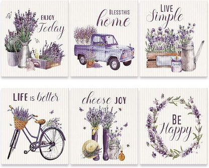 Cunhill 6 Pcs Swedish Kitchen Dish Cloths Kitchen Towels Reusable Sponge Cleaning Cloths Wipes Absorbent Dish Cloth Quick Drying Washable Decorative Tea Towels No Odor Bar Hand Towel (Lavender)