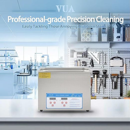 VUA 6L Commercial Ultrasonic Cleaner with Digital Timer & Heater, Professional Ultrasonic Parts Cleaner, Ultra Sonic Cleaning Machine with 300W Heated Cleaner for Glasses Industrial Parts Tools Lab