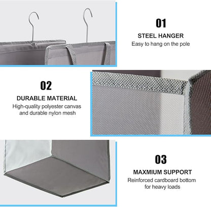 Fentec Hanging Laundry Hamper, Hanging Laundry Basket, Slim Laundry Hamper Bag with Handles, Portable Hanging Closet Hamper, Mesh Heavy Duty Hanging Laundry Bag Grey 2 Pack