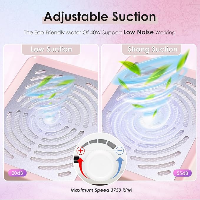 Nail Dust Collector with Lamp&50pcs Disposable Filter&Dusting Brush, Electric Nail Vacuum Cleaner Dust Fan Suction Machine for Manicure Acrylic Gel Nails Polishing, Low Noise,Salon Home
