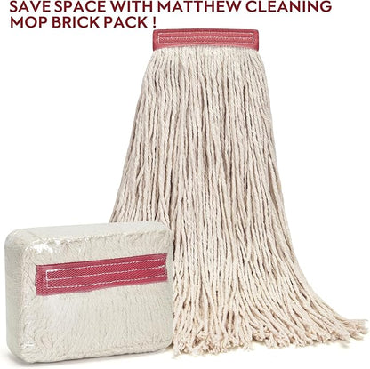 Matthew Cleaning 24oz 6Pack Cotton Floor Mop,Cotton Looped-Open String Heavy Duty String Mop Refills, Universal Headband Blend,Mop Head Replacement for Home, Industrial and Commercial Use(White)