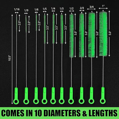 Long Straw Cleaning Brushes 10.5" Baby Bottle Cleaning Brushes,10 Different Diameter Bottle Brush,Detachable Clip Home Bottle Cleaning Brushes for Sippy Cup,Water Bottle,Teapot,Espresso Machines