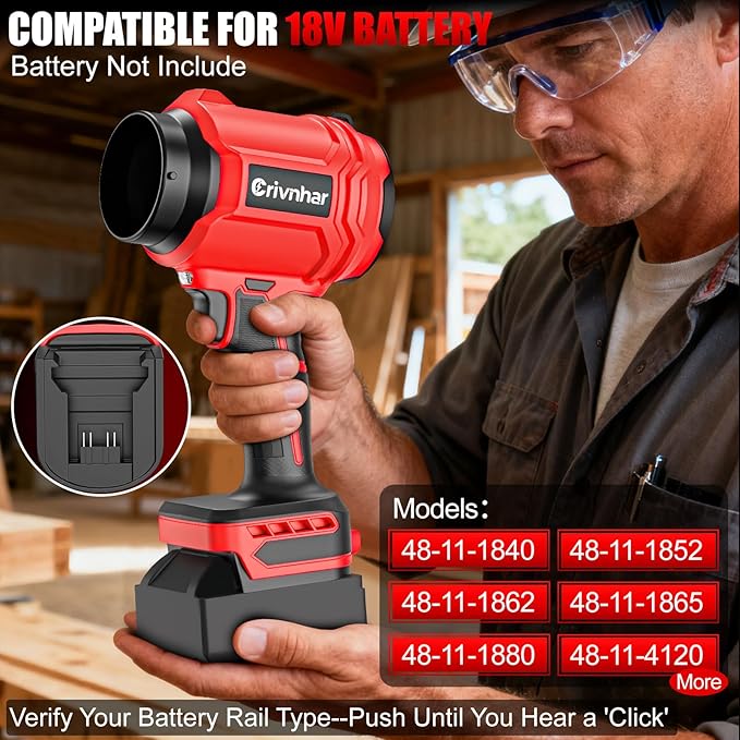 Cordless Leaf Blower Compatible for Milwaukee 18V Battery - Brushed Motor(Tool Only), 30,000 RPM Variable Speed Mini Garden Blowers with LED + 2 Nozzles, for Leaves, Dust, Driveway, Patio, Lawn, Deck