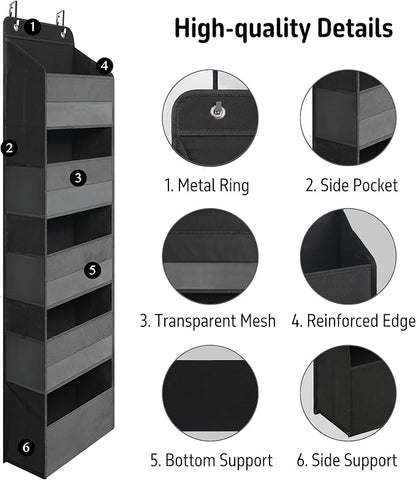 TYMENSH Over Door Organizer with 5 Large Pockets, Heavy Duty Hanging Organizer Storage, Closet Bathroom Nursery Bedroom Dorm, Toys Cosmetics Sundries and Baby Essentials, Black