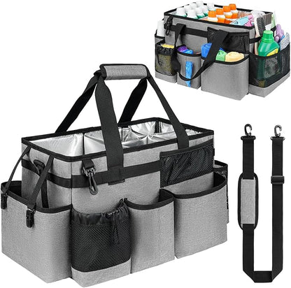 Cleaning Caddy Bag, Large Cleaning Supplies Organizer for Housekeepers, Housekeeping Caddy with Handle and Detachable Padded Cushion, Gray