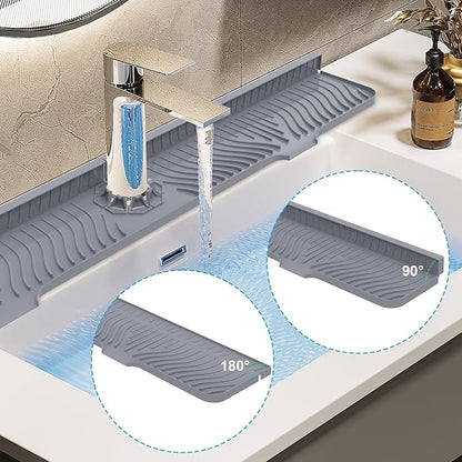 Derlights 33 inch Sink Splash Guard Mat, Silicone Faucet Handle Drip Catcher Tray, Longer Silicone Sink Mat for KitchenBathroom, Drip Protector Splash Countertop (Gray)